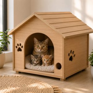 Premium Wooden Kitten Cat House for Indoor Cats