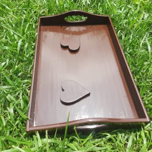 Elegant Wooden Tea Serving Tray with Heart Coasters for Home Use