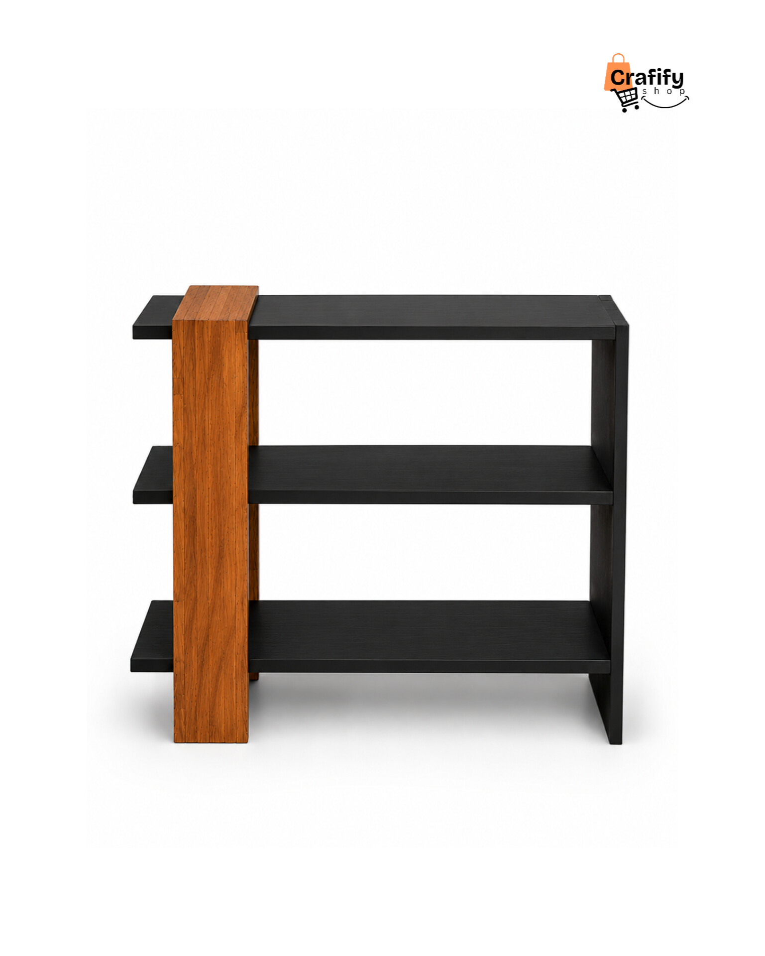 Wooden Decorative Storage Shelf – Black & Natural Wood Finish - Image 2