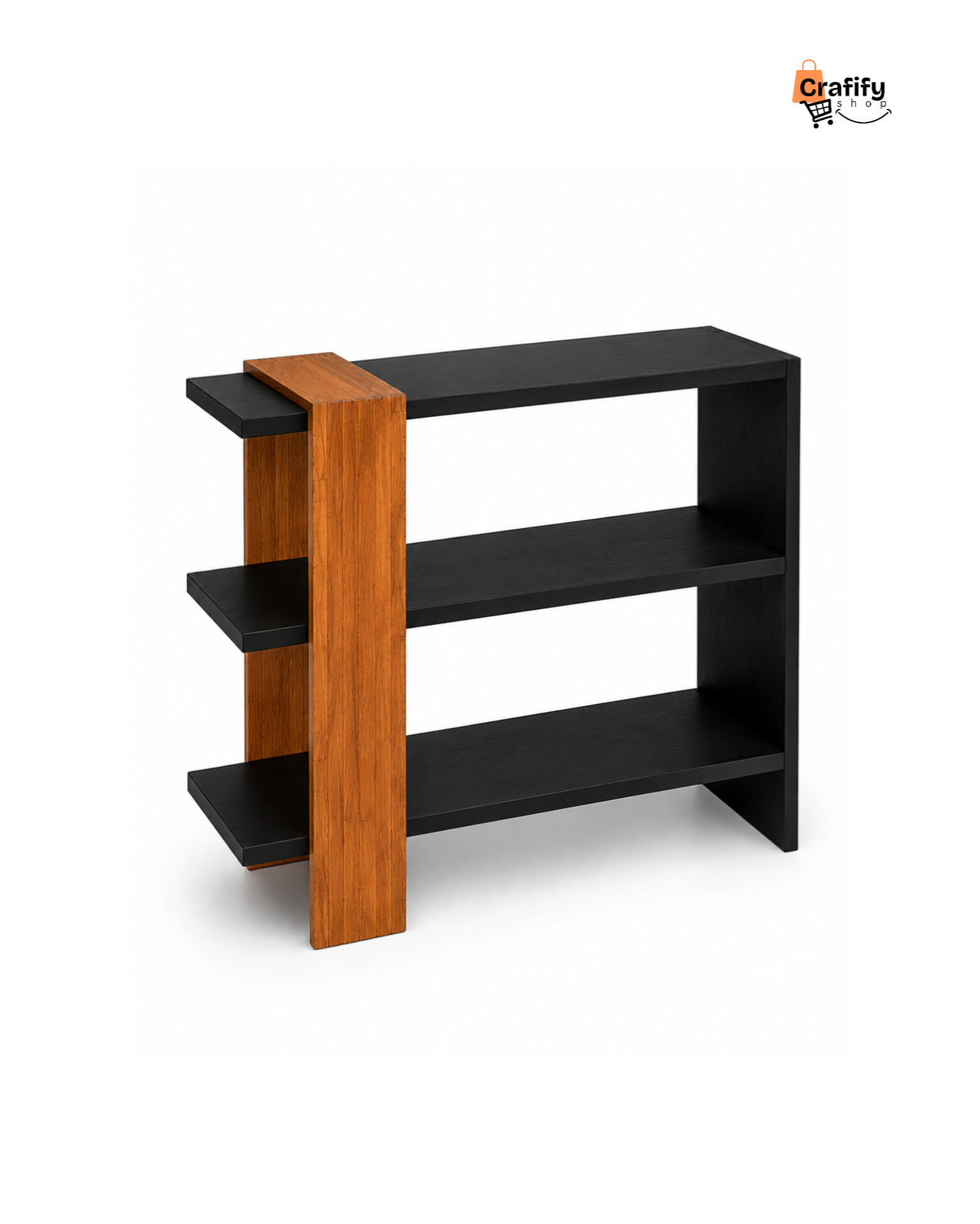 Wooden Decorative Storage Shelf – Black & Natural Wood Finish - Image 3
