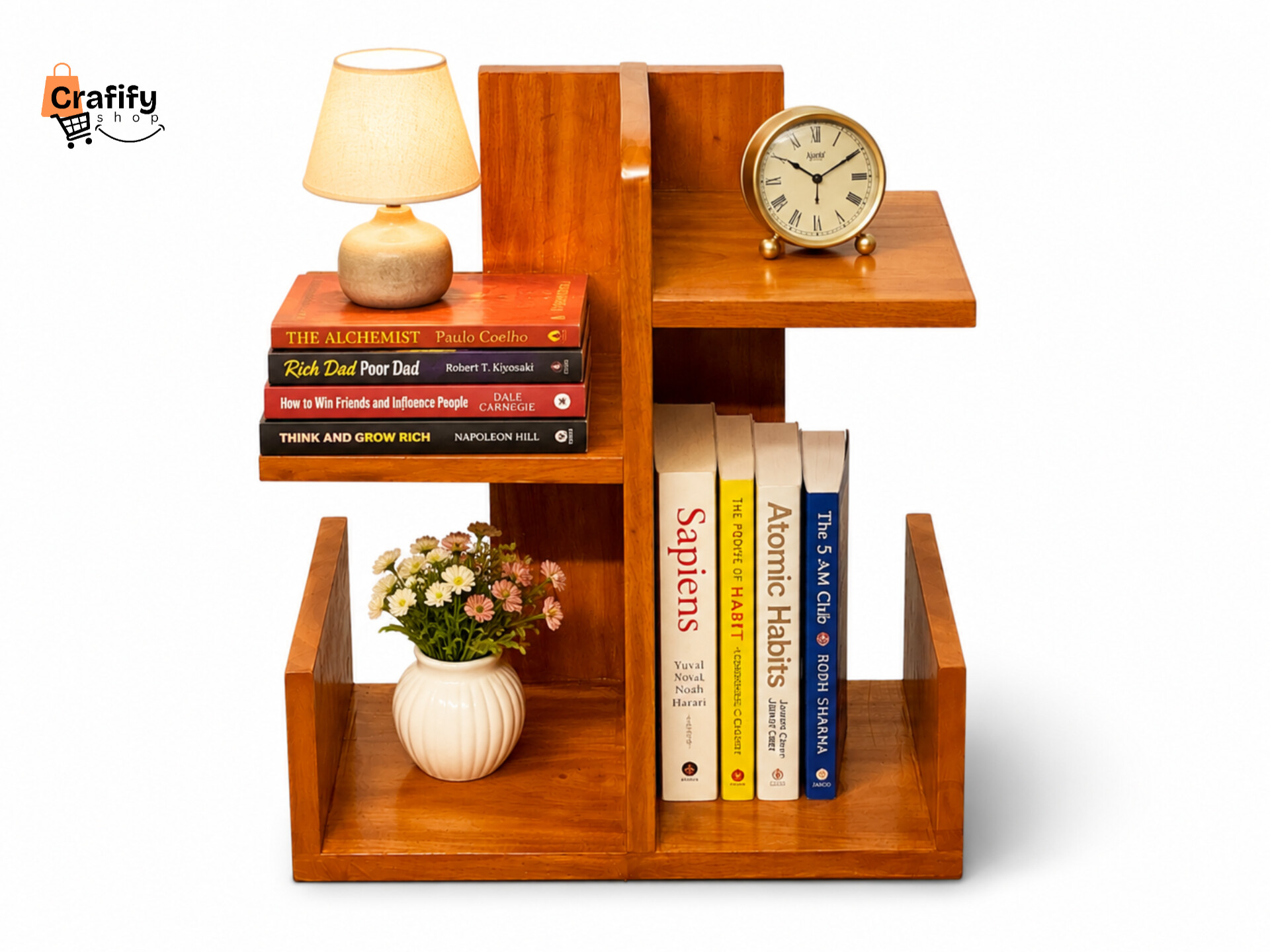 Elite Wooden Desktop Bookshelf – Natural Wood Finish